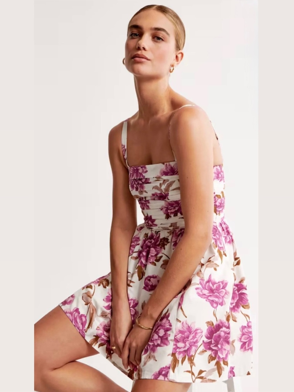 Abercrombie & Fitch Pink Floral Square-Neck Mini Dress